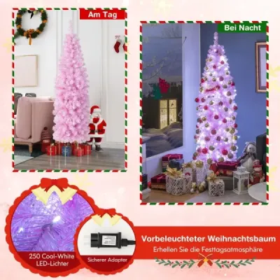 180 cm umelý vianočný stromček s 250 studenými bielymi LED diódami Slim Christmas Tree Pink