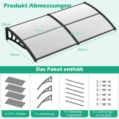 199 x 99 cm baldachýn na predné dvere baldachýn na predné dvere baldachýn transparentný