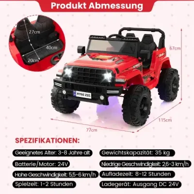 24V detské elektrické autíčko detské elektrické auto 2-miestne 77 x 115 x 67 cm červené