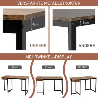 120 cm dlhý počítačový stôl so zásuvkou a nastaviteľnými podložkami Počítačový stôl Rustikálna hnedá