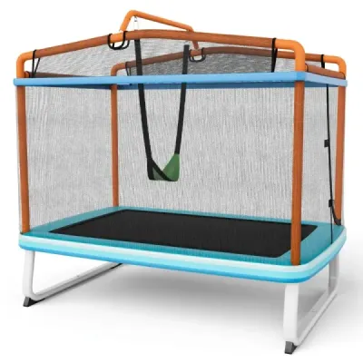 3 v 1 detská obdĺžniková trampolína 190 x 124 cm trampolína na voľný čas so sieťou modrá + oranžová