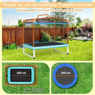 3 v 1 detská obdĺžniková trampolína 190 x 124 cm trampolína na voľný čas so sieťou modrá + oranžová