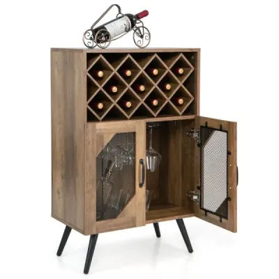 Vintage Wine Cabinet s odnímateľným stojanom na víno Bar Cabinet pre 11 fliaš vína a 9 pohárov na víno Brown