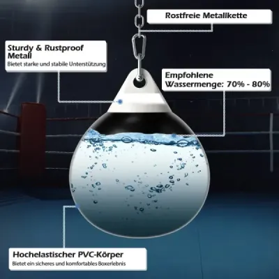 ?45 cm Vodné boxovacie vrece 50 kg Boxovacie boxovacie vrece s nastaviteľnou kovovou reťazou čierne
