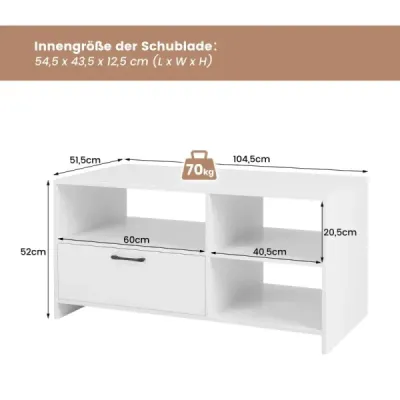 Televízny stolík TV skrinka na TV s otvorenými priehradkami a zásuvkou 104,5 x 51,5 x 52 cm biela