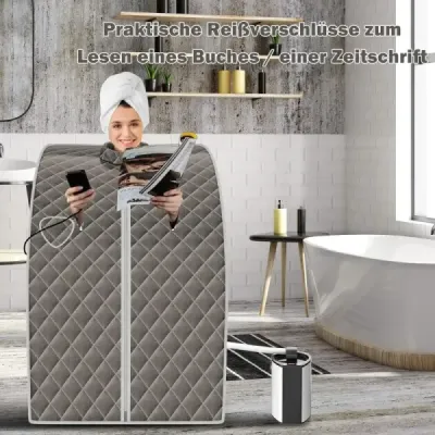 Prenosná parná sauna 3L 1000W Mini domáca sauna s 9 nastaviteľnými teplotami 78 x 87 x 101 cm Sivá