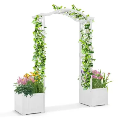 Rose arch wood 2 in 1 oblúk s kvetinovým boxom záhradná pergola moderná 183 x 42 x 200 cm biela