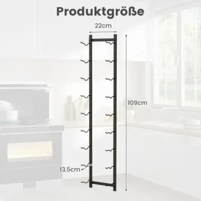 Nástenný stojan na víno na 9 fliaš vína kovový držiak na fľaše 22 x 13,5 x 109 cm čierny