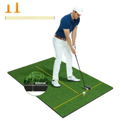 Golfová odpalová podložka 2 gumové odpaliská a 2 zarovnávacie palice a 6 pozícií pre odpaliská 152 x 92 cm hrúbka 32 mm