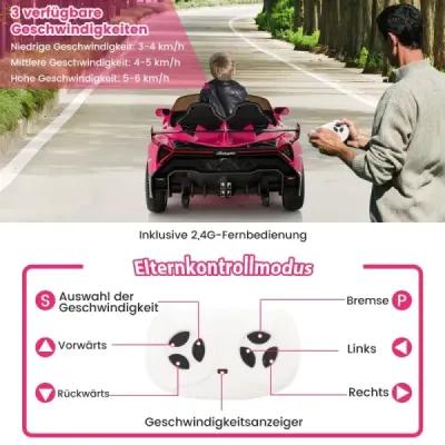 Detské elektrické auto Lamborghini s diaľkovým ovládaním a LED svetlometmi a klaksónom a hudbou Detské auto ružové