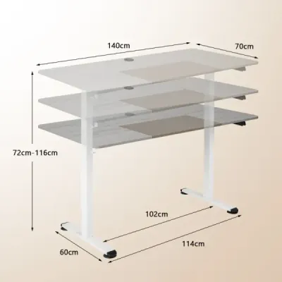 140 x 70 cm Elektrický výškovo nastaviteľný stôl s mechanizmom Stop a háčikom sivý