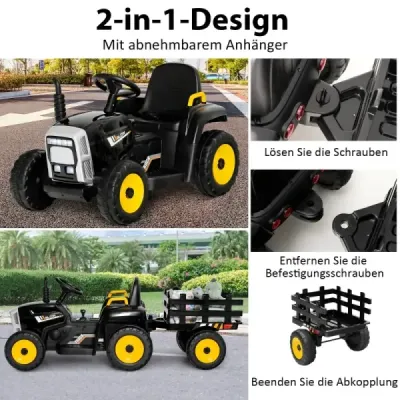 12 V detský traktor s prívesom Elektrické autíčko na batérie žlté