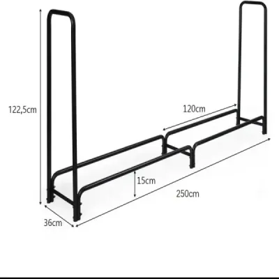 Stojan na palivové drevo Kovový stojan na palivové drevo s držadlami a podstavcom 250 x 36 x 122,5 cm čierny