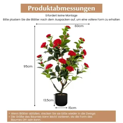 Umelý stromček Camellia 95 cm Umelá kvetinová rastlina Umelý stromček v cementovom kvetináči Red