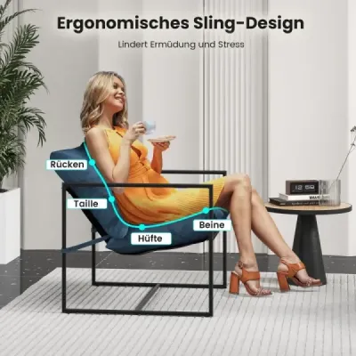 Set 2 Sling Accent Chair s vankúšmi na sedenie a operadlo a kovovým rámom Ergonomické kreslo do obývačky Navy