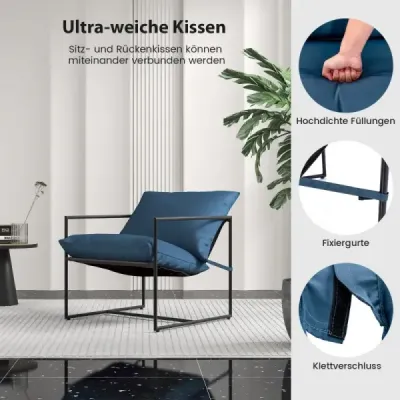 Set 2 Sling Accent Chair s vankúšmi na sedenie a operadlo a kovovým rámom Ergonomické kreslo do obývačky Navy