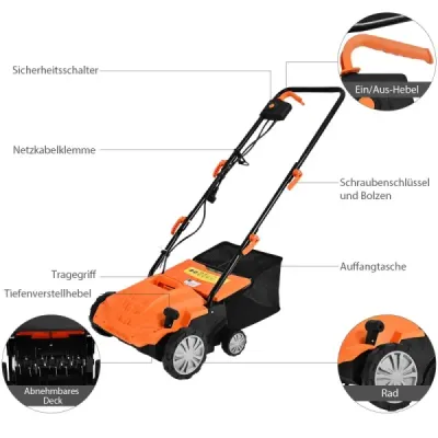 Elektrický vertikutátor 1500W vertikutátor a prevzdušňovač 2 v 1 104,5 x 51 x 103 cm oranžový