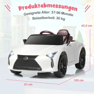 Detské elektrické autíčko s diaľkovým ovládaním 2.4G a LED svetlami a hudbou Lexus LC500 Detské autíčko biele