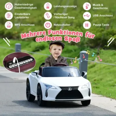 Detské elektrické autíčko s diaľkovým ovládaním 2.4G a LED svetlami a hudbou Lexus LC500 Detské autíčko biele