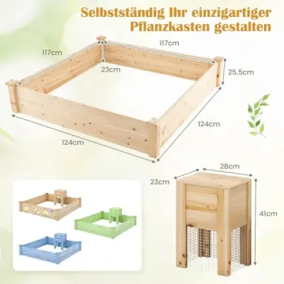 Vyvýšený záhon s kompostovacím zásobníkom drevený záhradný záhon s objemom 300 l box na sadenie 124 x 124 x 25,5 cm