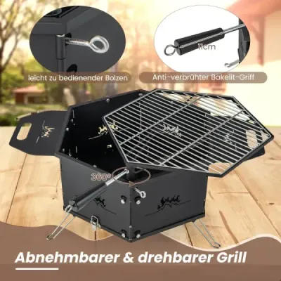 Gril na drevené uhlie s 360° otočným grilom Skladací gril Kempingový gril s rukoväťami 77 x 74 x 38 cm