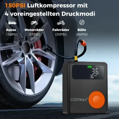 2000A 12V štartér autobatérie so 150PSI digitálnou hustilkou pneumatík a vzduchovým kompresorom a LED displejom 13000mAh power banka