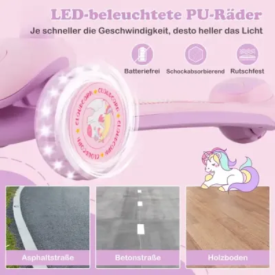 Skladacia detská kolobežka s PU LED kolesami a zadnou brzdou Výškovo nastaviteľná kolobežka Pink