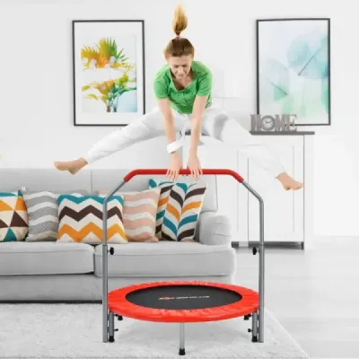 ?101 cm skladacia mini trampolína Fitness trampolína s výškovo nastaviteľnou rukoväťou Modrá + čierna