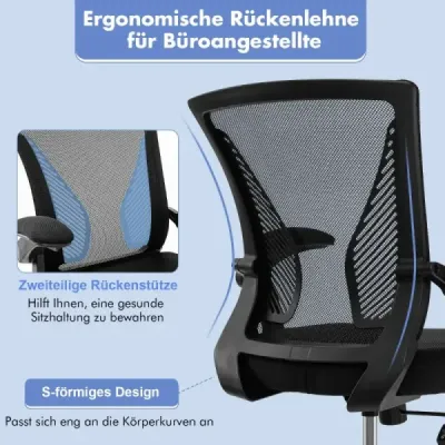 Ergonomická kancelárska stolička so sklopnými podrúčkami Kancelárska stolička so stredne veľkým operadlom 57 x 63 x 90-100 cm čierna