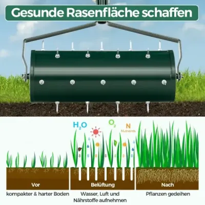 Prevzdušňovač trávnika valec ručný 44 x 128 cm valec na trávnik s rukoväťou a klincami zelené