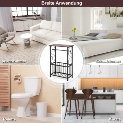 Bočný stolík s policou a košom a držiakom na toaletný papier Kúpeľňová polica 37 x 20 x 55 cm