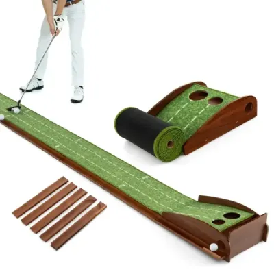 Golf Putting Mat s 2 jamkami a 3 golfovými loptičkami a umelým trávnikom Golf Mat Putting Trainer Green