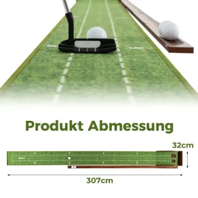 Golf Putting Mat s 2 jamkami a 3 golfovými loptičkami a umelým trávnikom Golf Mat Putting Trainer Green