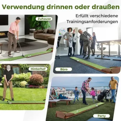 Golf Putting Mat s 2 jamkami a 3 golfovými loptičkami a umelým trávnikom Golf Mat Putting Trainer Green