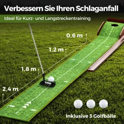 Golfová podložka s 1 jamkou a 3 golfovými loptičkami a umelou trávou Golfová podložka Putting Trainer Green