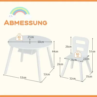 Detský stôl s 2 stoličkami 3 TLG. Drevená detská sedacia súprava Stohovateľná súprava detského nábytku Biela