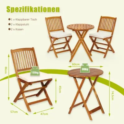 3-dielna sada balkónového nábytku s 2 stoličkami a okrúhlym stolíkom z agátového dreva skladacia bistro súprava na terasu
