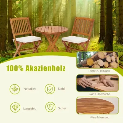 3-dielna sada balkónového nábytku s 2 stoličkami a okrúhlym stolíkom z agátového dreva skladacia bistro súprava na terasu