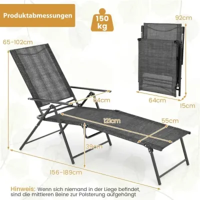 Sada 2 lehátok skladacie záhradné lehátko s nastaviteľným operadlom sivé 155-189 x 64 x 65-102 cm