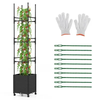 Podpera na lezenie s kvetinovým boxom na kolieskach z kovu s povrchovou úpravou a PP s nastaviteľnou výškou 42 x 42 x 219 cm čierna