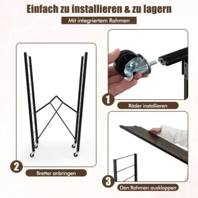 Servírovací vozík skladací 4-úrovňový Kuchynský vozík s odnímateľnými kolieskami 76 x 36 x 122 cm Čierna + rustikálna hnedá
