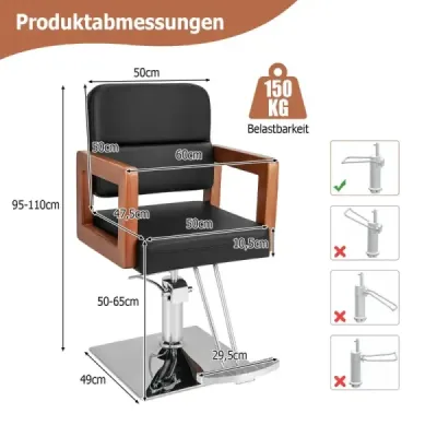 Hydraulické kadernícke kreslo Salónne kreslo pre kaderníkov s 360-stupňovým otáčaním 87 x 60 x 95-110 cm čierne