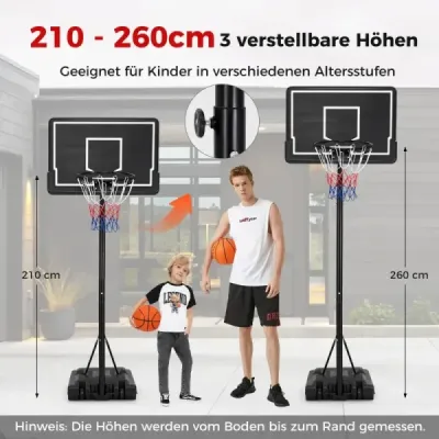 Basketbalový kôš vonkajší basketbalový stojan 210-260 cm výškovo nastaviteľný na kolieskach čierny