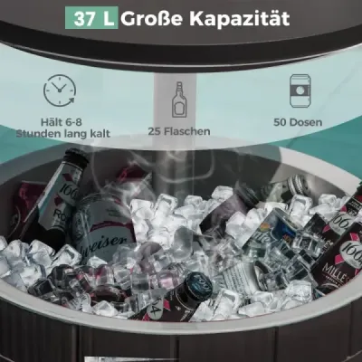 3 v 1 Chladiaci barový stolík so zdvíhacou doskou 38L Vonkajší chladiaci box na pivo a víno hnedý