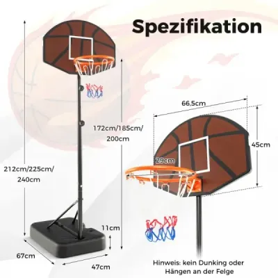 Basketbalový kôš vonkajší basketbalový stojan 172-200cm výškovo nastaviteľný basketbalový systém čierny