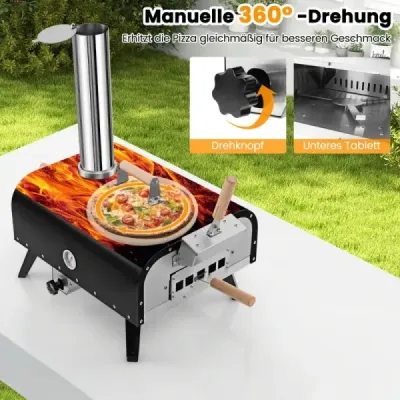 Vonkajšia nerezová pec na pizzu s kameňom na pizzu, šupkou na pizzu, teplomerom a taškou na prenášanie