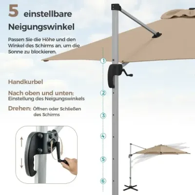 ? 330 cm slnečník s kľukou & UPF 50+ & 360° otočný konzolový slnečník záhradný slnečník červený