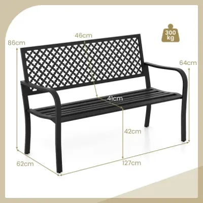 Záhradná lavička kovová lavička odolná voči poveternostným vplyvom pre 2-3 osoby parková lavička 127 x 62 x 86 cm čierna
