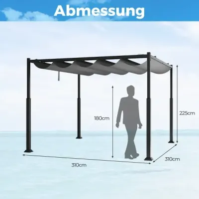 3,1 x 3,1 m pergola s posuvnou strechou Vodotesný altánok Zimovzdorný záhradný altánok Sivá