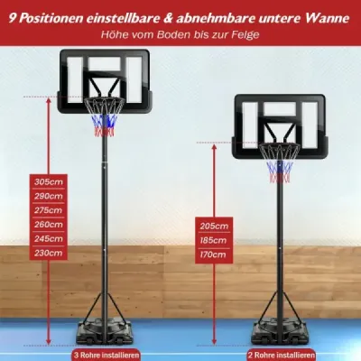 170-305cm výškovo nastaviteľný basketbalový stojan Vonkajší basketbalový kôš so stojanom